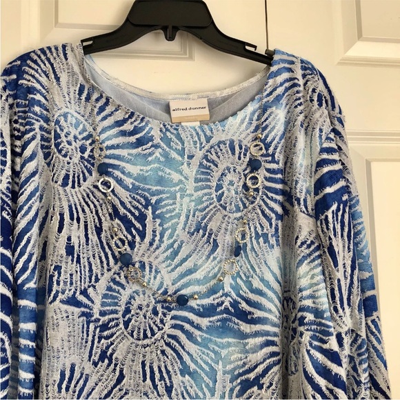 ALFRED DUNNER WOMEN'S TUNIC PLUS SIZE 2X BLUE/WHITE SEASHELL NEPTUNE BEACH PS280 - Picture 5 of 8